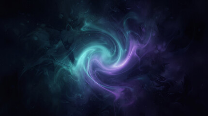 Fototapeta premium Abstract dynamic dark background with swirling green and blue magic smoke