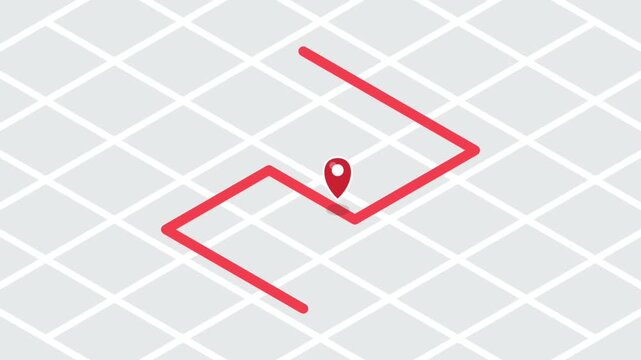 Isometric Map Navigation Route Tracking Animation with Red Location Pin