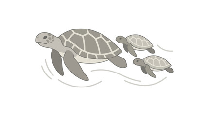 Turtle family swimming in ocean water. © Elly