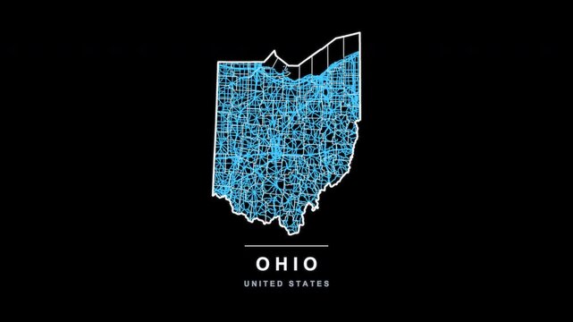 Ohio State Line Map Self Drawing Animated Overlay, Alpha 4K