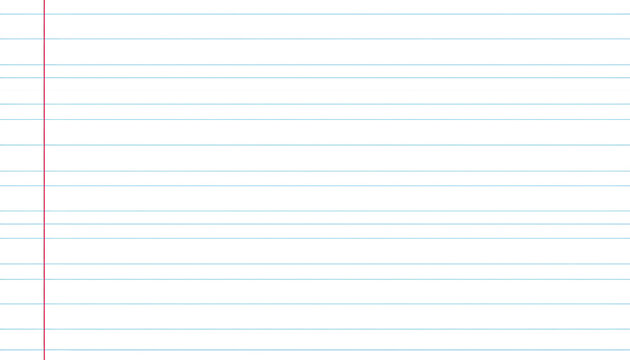 White lined notebook paper background with red margin vertical line