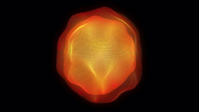 Animation of a glowing particle sphere with transparent alpha channel. Abstract flowing energy orb made of luminous dots for futuristic technology and sci-fi visuals