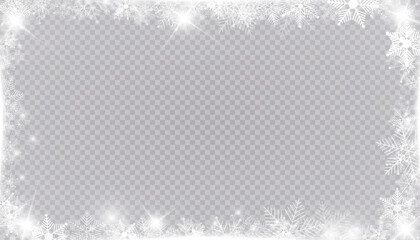 Fototapeta premium Frosted Window Frame: A delicate border of frost and snowflakes adorns the edges of a transparent rectangle, evoking a winter wonderland atmosphere.