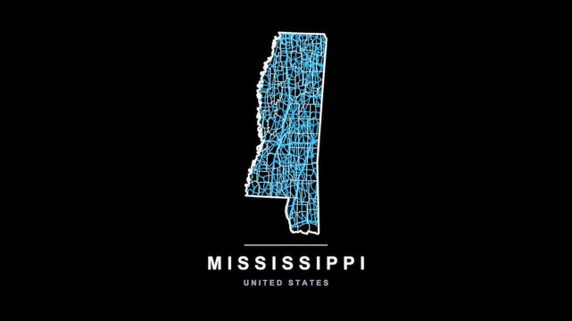 Mississippi State Line Map Self Drawing Animated Overlay, Alpha 4K
