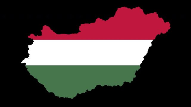 Hungary map pop animation with flag colors and black background