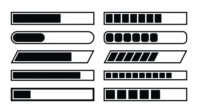 Loading progress bars set. UI elements for web and mobile app development.