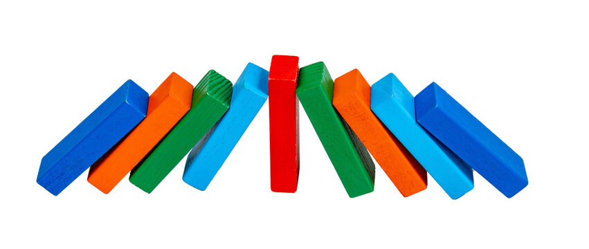 Leadership and Teamwork Concept with Colorful Wooden Blocks on White Background