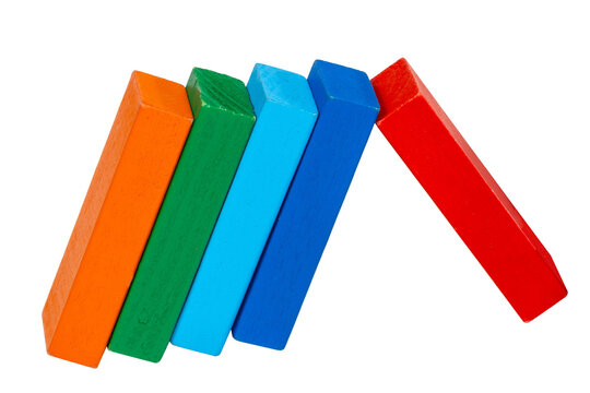 Business Risk and Domino Effect Concept with Colorful Wooden Blocks on White Background