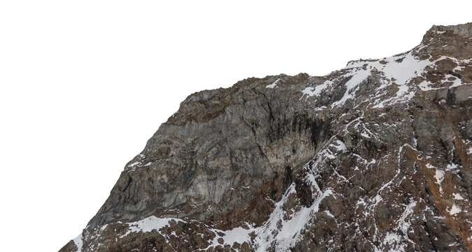 Rugged Snow-Covered Mountain Rock Face 3D Rendering Cutout With Alpine Cliff Texture