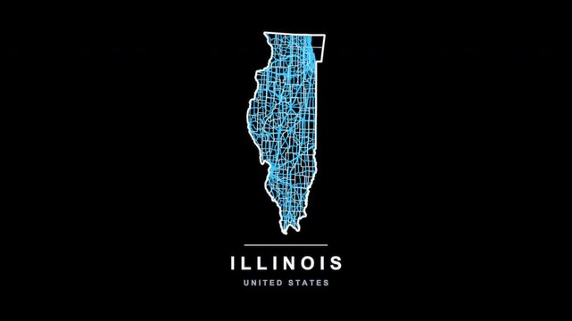 Illinois State Line Map Self Drawing Animated Overlay, Alpha 4K