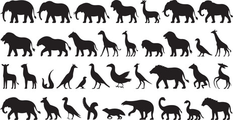 Obraz premium animal silhouettes collection of mammals birds and reptiles vector set