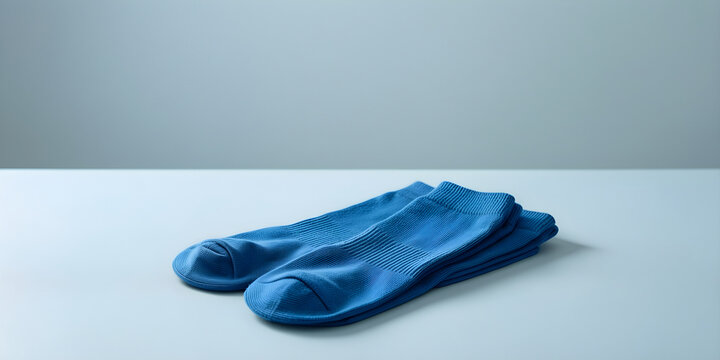 Pair of neatly folded plain compression socks with distinct cuffs for preventive healthcare, home wellness and accessibility campaign