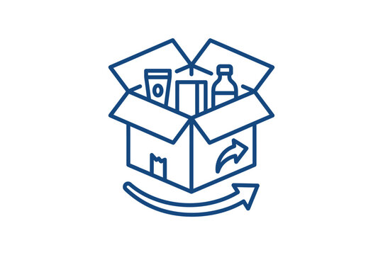 Delivery Box Icon with Products and Return Arrow