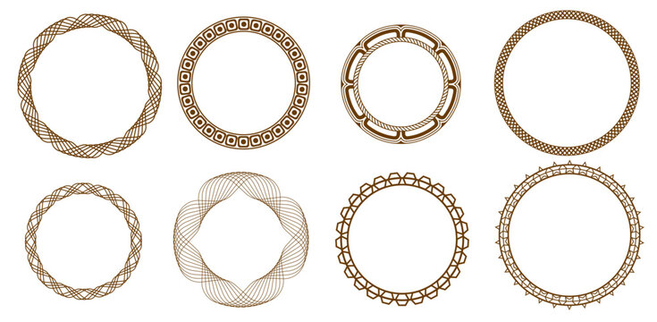 Ornate round frame designs set decorative circular borders vintage ornamental vector collection