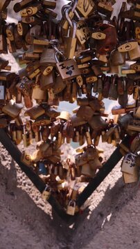 Love locks on a bridge in Milan Italy