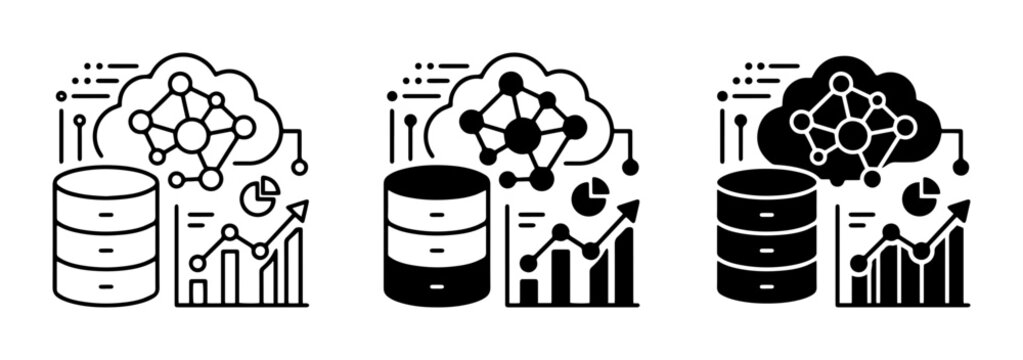 Data Analysis Icons, Cloud Computing Graphics, Database Symbols, Business Growth Charts