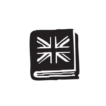 Black and white book icon with a british flag design isolated on white background, Vector