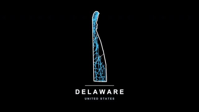 Delaware State Line Map Self Drawing Animated Overlay, Alpha 4K