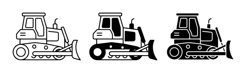 Bulldozer Vector Icons: Construction Equipment, Heavy Machinery, Earthmover Styles © Fariya
