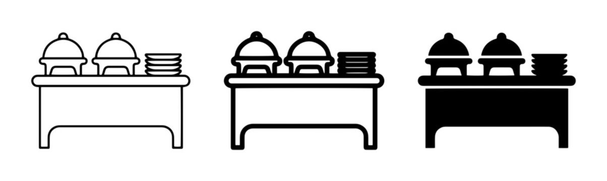 Buffet Food Service Icons: Chafing Dishes, Stacked Plates, Catering Table Designs