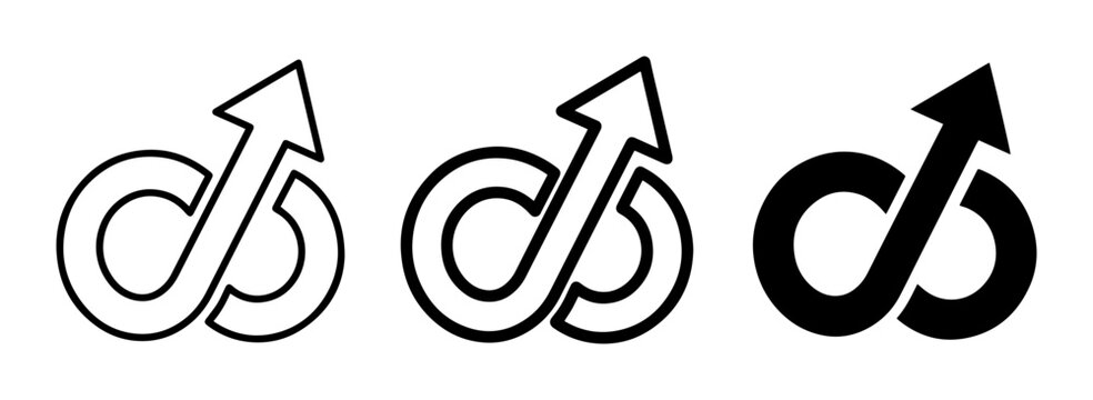 Infinity Loop Arrow Icon Set, Business Growth Symbol, Cycle Concept