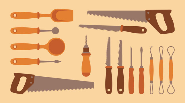 Carpentry tools set with saws and chisels.
