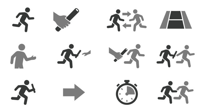 People Running Sports Fitness Icons.