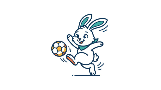 Rabbit Playing Football With Soccer Ball.