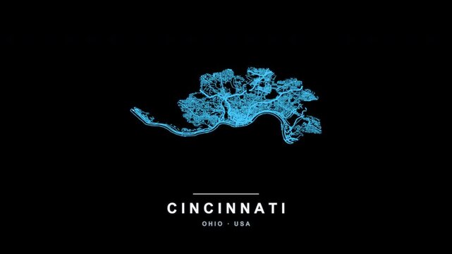 Cincinnati City Line Map Self Drawing Animated Overlay, Alpha 4K