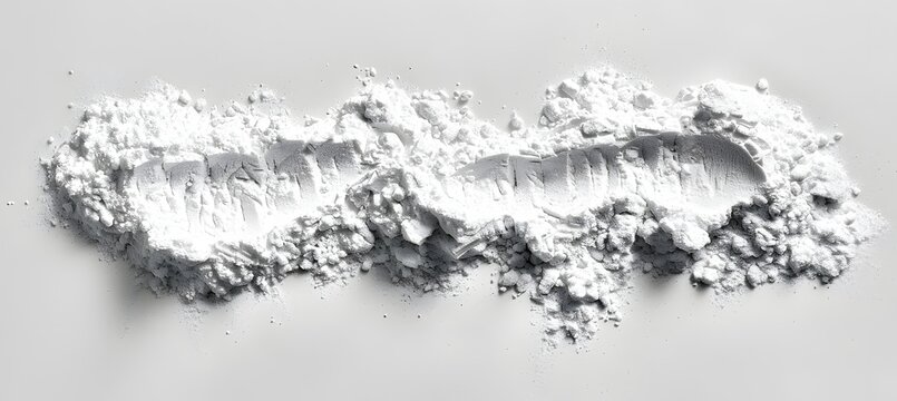 A long horizontal smear of pure white cosmetic powder featuring deep textured ridges and fine dusty particles captured from above