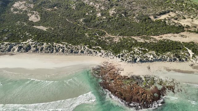 Blue Bay, White Hut, South Australia &ndash; 4K aerial drone view of pristine beach, turquoise waters, coastal dunes, Thidna Beach, Daly Head, Yorke Peninsula coastline, Gleesons Landing - Bush Campground