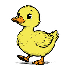 Fototapeta premium Cute yellow duck walking illustration