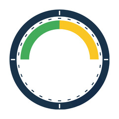 Naklejka premium Minimalist circular air quality monitor interface with a green arc and yellow segment isolated on a white background, modern technology concept