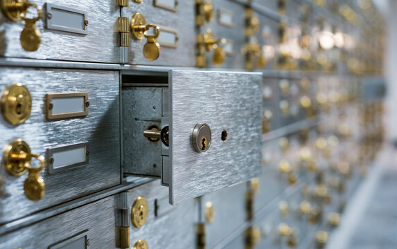 Security and Safety: An Open Safe Deposit Box in a Vault, Offering Secure Storage and Financial Privacy