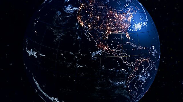 Rotating Earth Globe Focusing on Cuba and Caribbean Political Division Widescreen Animation