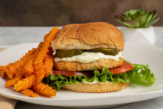 chicken burger with  sweet potato froes,