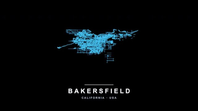 Bakersfield City Line Map Self Drawing Animated Overlay, Alpha 4K