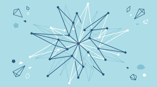 Abstract star shape with geometric network connections on blue background