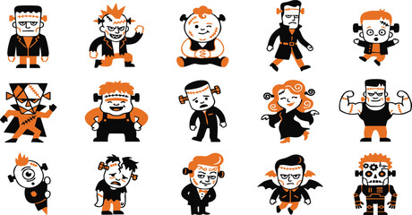 Fototapeta premium Halloween monster icon set frankenstein mummy vampire and zombie characters