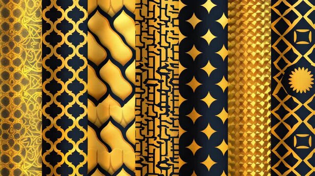 Elegant Gold and Black Patterns: A rich collection of intricate geometric patterns in luxurious gold and deep black hues, showcasing ornate designs and a sophisticated aesthetic.