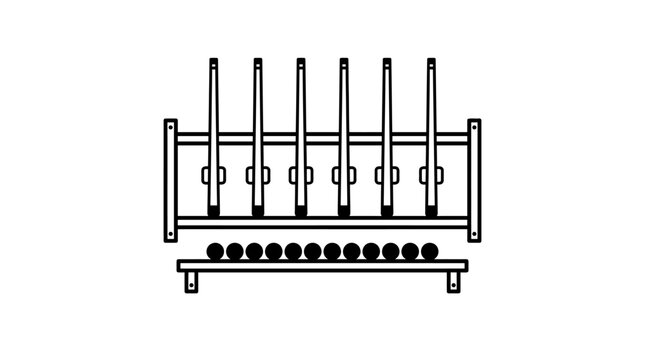 Rack of billiard pool cues and balls