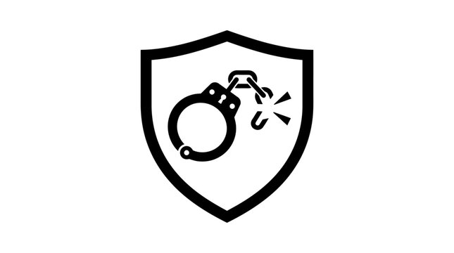 Shield with broken handcuffs icon symbolizing freedom and justice