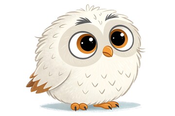 Obraz premium Cute cartoon owl with big expressive eyes sitting down