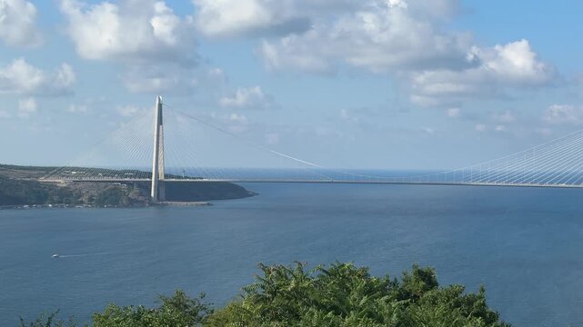 A view of the Yavuz Sultan Selim Bridge and the entrance to the Bosphorus in Istanbul, Turkey.