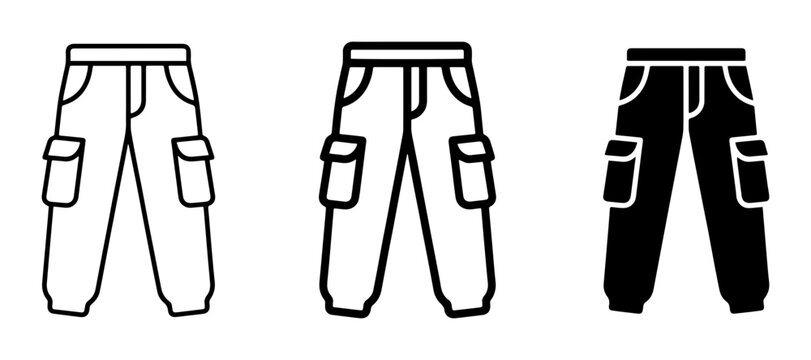 Cargo Pants Icons, Casual Trousers Vector Set, Outdoor Apparel Graphics