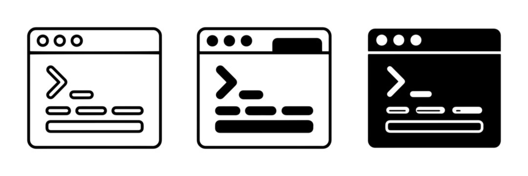 Command Line Interface Icons, Terminal Window Set, Code Prompt Vector Graphics