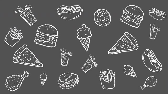 Fast Food Doodle Seamless Looping Motion Graphic Video Background for Restaurant Menu and Culinary Content