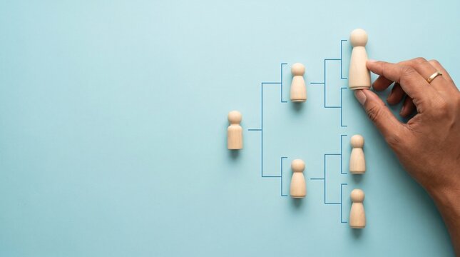 Business Organizational Hierarchy Structure with Leadership Selection and Team Management Concept, Human Resources Decision Making, Reporting Lines and Corporate Chain of Command Visualization
