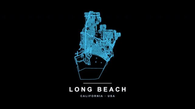 Long Beach City Line Map Self Drawing Animated Overlay, Alpha 4K
