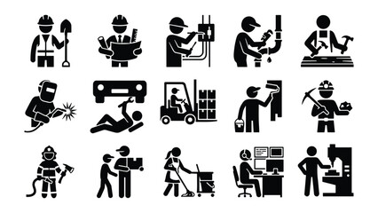 Obraz premium Construction and industrial worker pictogram icon set vector illustration